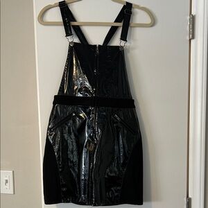Black Faux Leather Overall Dress
